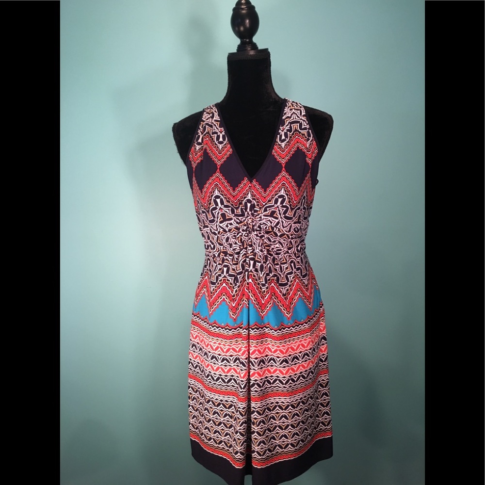 Laundry by Shelli Segal Navy Print v Neck Dress